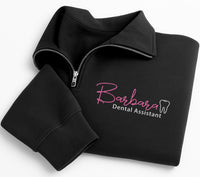 Dental Assistant Embroidered Quarter Zip Sweatshirt, Custom Name Varsity Pullover, Personalized Collared Dental Hygienist Gift