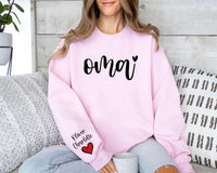 Personalized Oma Sweatshirt, Grandma Oma Shirt, Best Oma Ever Heart Tee, Omi Gift Shirt, Mother’s Day Oma Shirt, Grandma Gifts, Front Sleeve