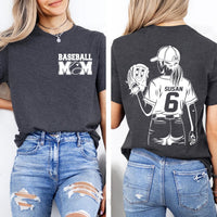 Customized Baseball Mom Shirt, Baseball Player Graphic Shirt, Your Name Number Tee, Custom Baseball Team Name Shirt, Mom's Gifts, Front Back