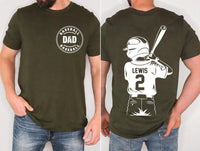 Customized Baseball Dad Shirt, Player Name Number Shirt, Gameday Dad Shirt, Baseball Graphic Tee, Baseball Gifts, Gifts for Dads, Front Back