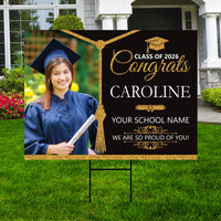 Personalized Graduation Yard Sign 2026 with Photo, Graduate Picture Sign, Class of 2026, Custom Graduation 2026 Yard Sign with Metal H-Stake