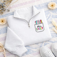 Teacher Embroidered Quarter Zip Sweatshirt, Personalized Back to School Gift, Custom Name Teacher Pullover, Teacher Appreciation Wear
