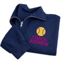 Softball Coach Embroidered Quarter Zip Sweatshirt, Custom Name Coach Pullover, Personalized Softball Team Coach Gift Apparel