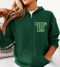 Custom Text Logo Embroidered Zip Up Hoodie, Personalized Team Name Hoodie, Custom Business Logo Jacket, Workwear Gift Men Women