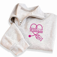 Nurse Embroidered Quarter Zip Sweatshirt, Stethoscope Nursing Student Pullover, RN Graduation Gift, Nurse Gift Healthcare Apparel