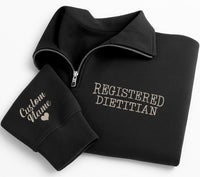 Registered Dietitian Embroidered Quarter Zip Sweatshirt, Personalized RD Nutritionist Pullover, Licensed Dietitian Gift Apparel