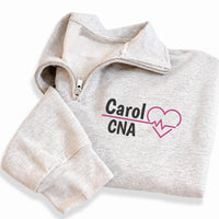 Personalized Nurse Embroidered Quarter Zip Sweatshirt, Custom RN LPN CNA Pullover, Nursing Graduation Gift, Nurse Gift Apparel