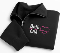 Personalized Nurse Embroidered Quarter Zip Sweatshirt, Custom RN LPN CNA Pullover, Nursing Graduation Gift, Nurse Gift Apparel