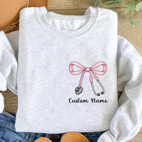 Custom Nurse Sweatshirt, Bow Stethoscope Shirt, Personalized Nurse Tee, Healthcare Worker Shirt, Doctor Nurse Shirt, Gifts for Nurses