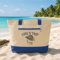 Personalized Girls Trip Tote Bag with Zipper, Custom Bachelorette Canvas Bag, Bridesmaid Gift Beach Vacation Las Vegas Travel Tote