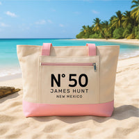 Personalized Birthday Tote Bag with Zipper, Custom Number Name State Canvas Bag, Anniversary Gift Travel Beach Tote, Custom Age Gift