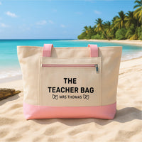 Personalized Teacher Tote Bag with Zipper, The Teacher Custom Name Canvas Bag, End of Term Teacher Gift, School Leaving Appreciation Tote
