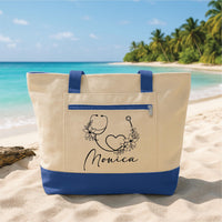 Personalized Nurse Tote Bag with Zipper, Custom Name Stethoscope Floral Canvas Bag, Nurse Week Gift for Women, RN Gift Appreciation Tote