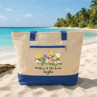 Mother of the Bride Tote Bag with Zipper, Personalized Floral Wedding Canvas Bag, Custom Mother of Groom Gift, Bridal Party Tote Bag