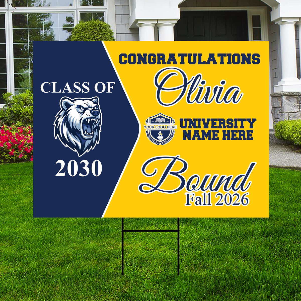 Personalized College Bound Yard Sign, College Logo Sign, Class of 2026 ...