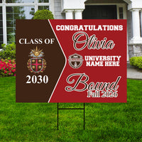 Personalized College Bound Yard Sign, College Logo Sign, Class of 2026 Custom Graduate College University Bound Yard Sign with Metal H-Stake