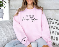 Custom Future Mrs Sweatshirt, Personalized Fiancee Shirt, I Said Yes Outfit Tee, Bride To Be, Bridal Shower, Engagement Gifts, Front Sleeve