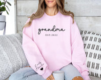 Personalized Grandma Sweatshirt, Custom Grandmother Shirt, Grandchildren Names Sleeve Tee, New Nana Outfit Shirt, Grandma Gift, Front Sleeve