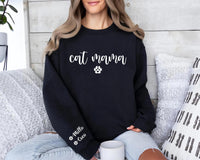 Personalized Cat Mama Sweatshirt, Cat Name Shirt, Custom Cat Mom Tee, Cute Cat Mommy Outfit, Mother’s Day Gifts, Cat Mom Gift, Front Sleeve