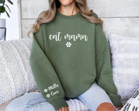 Personalized Cat Mama Sweatshirt, Cat Name Shirt, Custom Cat Mom Tee, Cute Cat Mommy Outfit, Mother’s Day Gifts, Cat Mom Gift, Front Sleeve