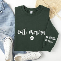 Personalized Cat Mama Sweatshirt, Cat Name Shirt, Custom Cat Mom Tee, Cute Cat Mommy Outfit, Mother’s Day Gifts, Cat Mom Gift, Front Sleeve