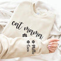 Personalized Cat Mama Sweatshirt, Cat Name Shirt, Custom Cat Mom Tee, Cute Cat Mommy Outfit, Mother’s Day Gifts, Cat Mom Gift, Front Sleeve