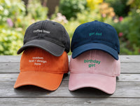 Custom Text Embroidered Hat, Personalized Saying Cap, Vintage Dad Hat, Custom Baseball Cap Gift for Mom Dad, Bachelorette Camp Hat