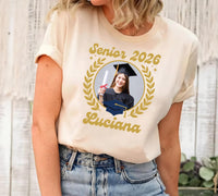 Custom Photo Senior 2026 Shirt, Custom Name Graduation Shirt, Class of 2026 Tee, Personalized Senior Shirt, Back Bow Design Shirt, Grad Gift
