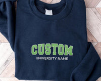 Custom Text Embroidered Sweatshirt, Personalized Hoodie, Long Sleeve Tee, Custom University Team Outfit, College Name Gift Idea