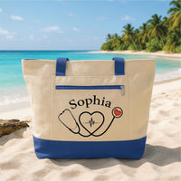 Personalized Nurse Tote Bag with Zipper, Custom Nurse Name Stethoscope Bag, RN Gift for Her Healthcare Worker Appreciation Gift Idea