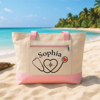 Personalized Nurse Tote Bag with Zipper, Custom Nurse Name Stethoscope Bag, RN Gift for Her Healthcare Worker Appreciation Gift Idea