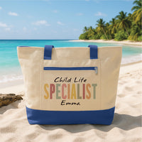 Personalized Child Life Specialist Tote Bag with Zipper, Custom Name Medical Tote, Healthcare Worker Gift, Appreciation Gift Idea