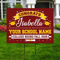Personalized College Bound Yard Sign Class of 2026, Graduation Yard Sign Senior 2026 Sign, University Bound Grad Sign Outdoor Decoration