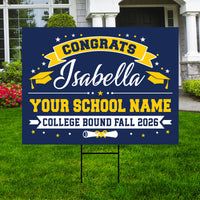 Personalized College Bound Yard Sign Class of 2026, Graduation Yard Sign Senior 2026 Sign, University Bound Grad Sign Outdoor Decoration