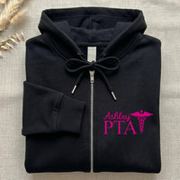 Physical Therapist Embroidered Zipper Hoodie, Custom Name DPT PT PA Zip Up Hoodie, Medical Graduation Gift for Men Women Healthcare