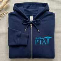 Physical Therapist Embroidered Zipper Hoodie, Custom Name DPT PT PA Zip Up Hoodie, Medical Graduation Gift for Men Women Healthcare