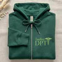 Physical Therapist Embroidered Zipper Hoodie, Custom Name DPT PT PA Zip Up Hoodie, Medical Graduation Gift for Men Women Healthcare