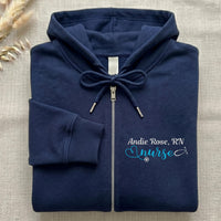 Personalized Nurse Embroidered Zipper Hoodie, Custom Name Stethoscope Heart Zip Up Hoodie, Monogram Medical Gift for Women RN Staff
