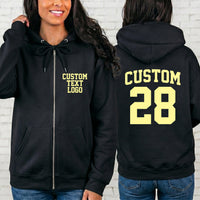 Custom Text Logo Zipper Hoodie, Personalized Team Name Number Hoodie, Custom Front Back Design Hoodie for Men Women Gift