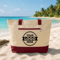 Custom Logo Tote Bag with Zipper, Personalized Business Logo Canvas Bag, Company Branding Tote, Custom Printed Bag for Small Business