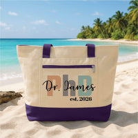 PhD Graduation Tote Bag with Zipper, Personalized Doctor Gift, Custom Name Grad Tote, PhD Est 2026 Gift, Doctor Graduation Gift Idea