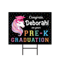 Personalized Pre K Graduation Yard Sign Unicorn, Custom Name Congrats Sign, Pre K Graduate Lawn Decoration, Kids Graduation Party Decor