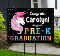 Personalized Pre K Graduation Yard Sign Unicorn, Custom Name Congrats Sign, Pre K Graduate Lawn Decoration, Kids Graduation Party Decor