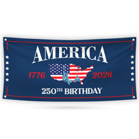 USA 250 Years Banner, Patriotic 1776 2026 Banner, American Flag Fireworks Banner, Fourth of July Party Decor, USA Anniversary Sign