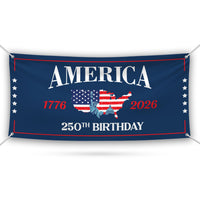 USA 250 Years Banner, Patriotic 1776 2026 Banner, American Flag Fireworks Banner, Fourth of July Party Decor, USA Anniversary Sign