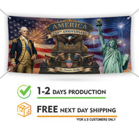 USA 250 Years Banner, Patriotic 1776 2026 Banner, American Flag Fireworks Vinyl Sign, Fourth of July Party Decor, USA Anniversary Sign