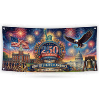 USA 250 Years Banner, Patriotic 1776 2026 Banner, American Flag Fireworks Vinyl Sign, Fourth of July Party Decor, USA Anniversary Sign