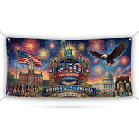 USA 250 Years Banner, Patriotic 1776 2026 Banner, American Flag Fireworks Vinyl Sign, Fourth of July Party Decor, USA Anniversary Sign