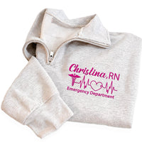 Personalized Medical Embroidered Quarter Zip Sweatshirt, Custom Nurse Doctor Pullover, Healthcare Worker Gift RN CNA LPN Aprn