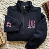 Doctor Embroidered Quarter Zip Sweatshirt, Custom Name DR Pullover, Personalized Doctor Graduation Gift, Medical School Zip Sweater